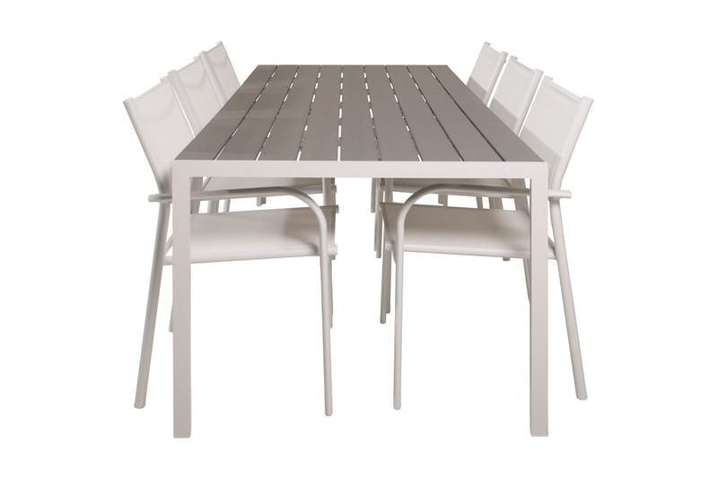 Buitepos Spisebordssæt inkl 6 Langstrand Armstole, Nonwood/Hvid