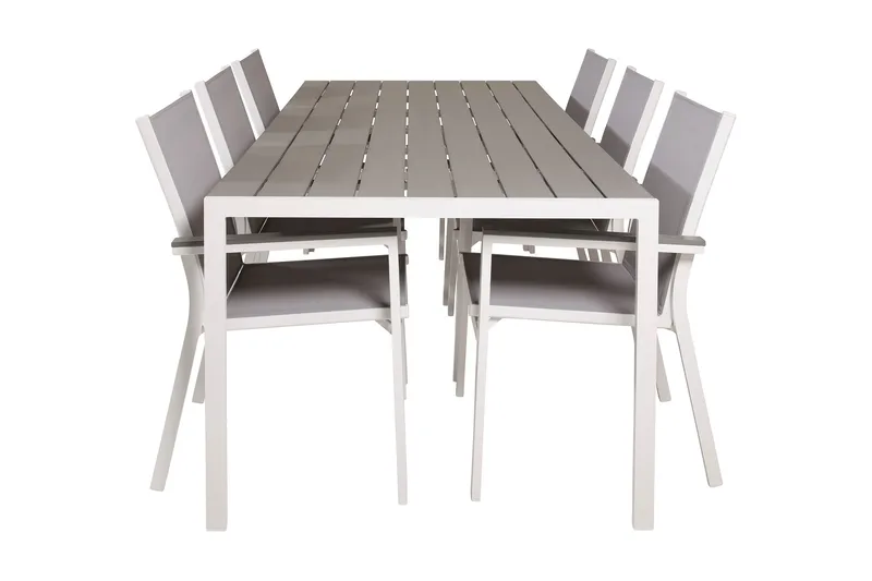 Buitepos Spisebordssæt inkl 6 Mulilo Armstole, Nonwood/Hvid
