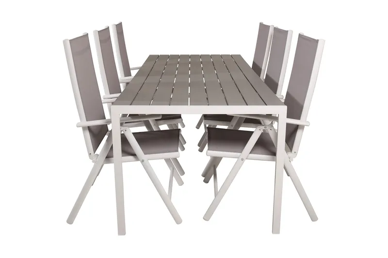 Buitepos Spisebordssæt inkl 6 Positionsstole, Nonwood/Hvid
