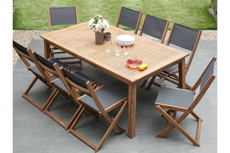 Cesana havemøbler med bord + 8 stole, Træ / natur