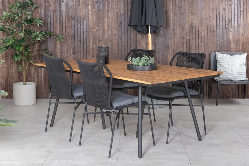 Chan Spisebordssæt 200cm + 4 Julian Stole Sort/Brun - Venture Home - Havesæt