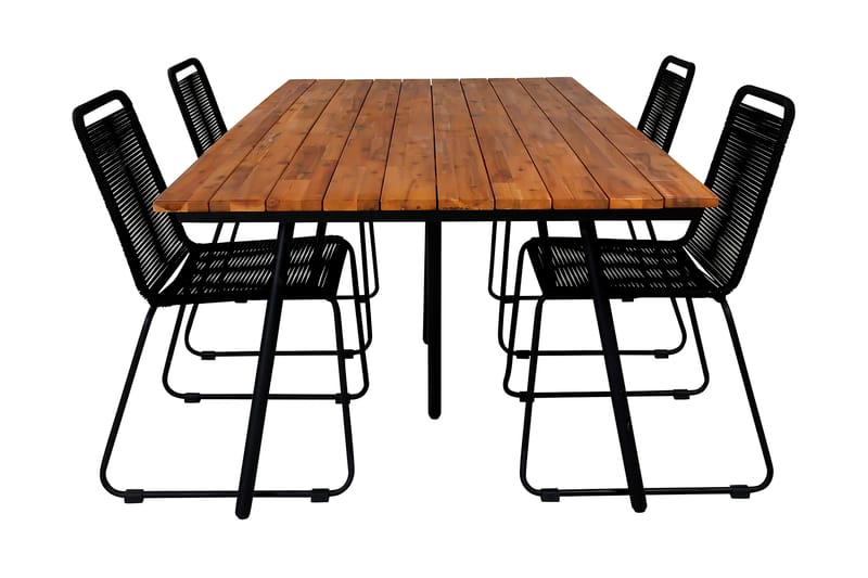 Chan Spisebordssæt 200cm + 4 Lindos Stabelbare stole Sort/Gr - Venture Home - Havesæt