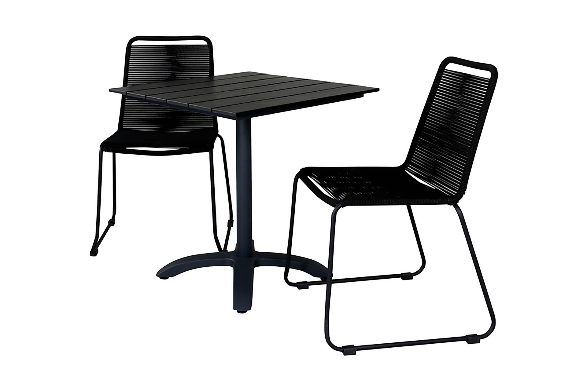 Colorado Spisebordssæt 70cm + 2 Lindos Stabelbare stole - Sort - Havemøbler - Udendørsgruppe - Havesæt