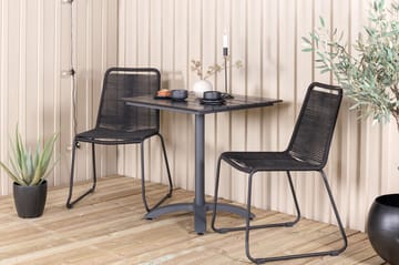Colorado Spisebordssæt 70cm + 2 Lindos Stabelbare stole - Sort - Havemøbler - Udendørsgruppe - Havesæt