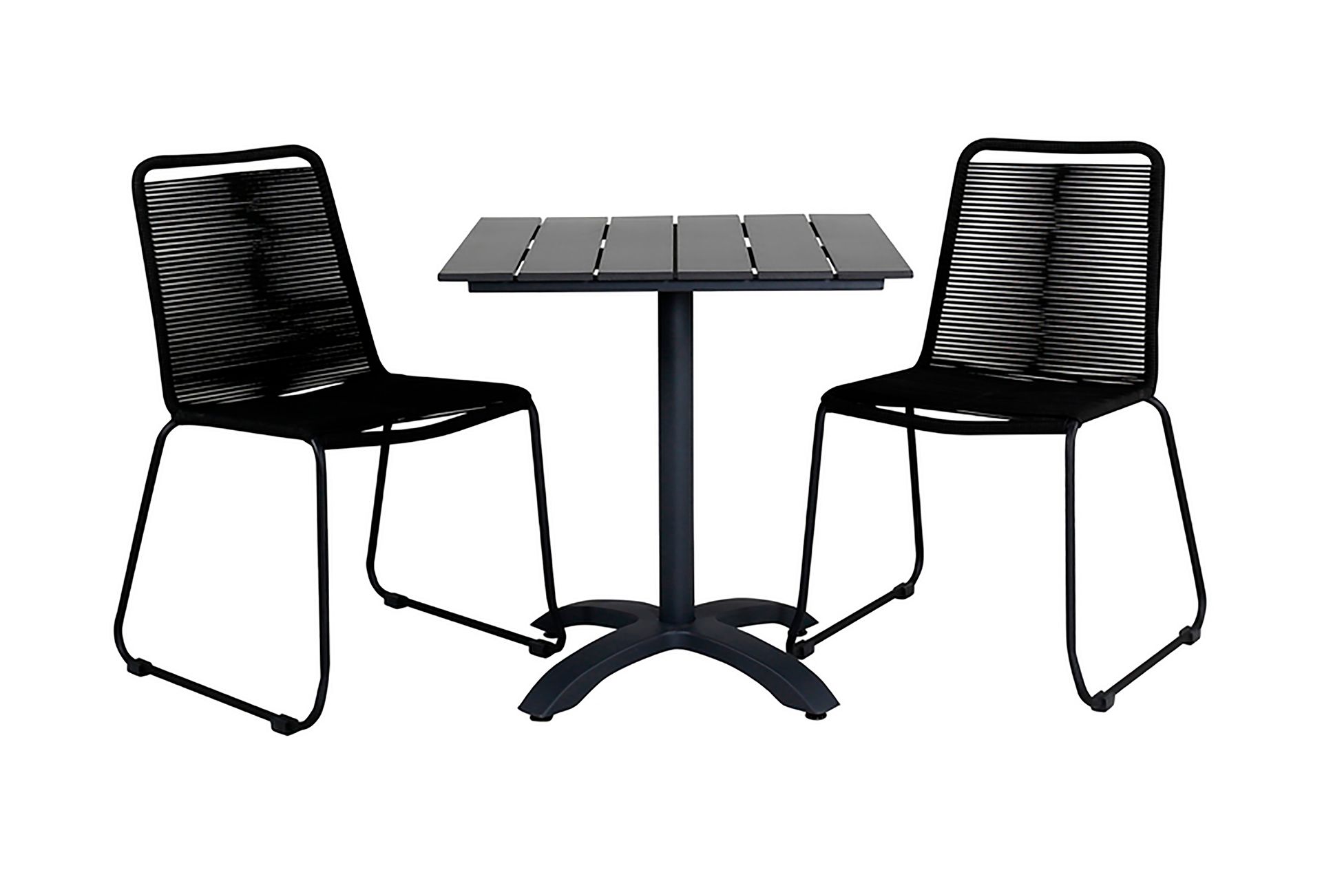 Colorado Spisebordssæt 70cm + 2 Lindos Stabelbare stole - Sort - Havemøbler - Udendørsgruppe - Havesæt