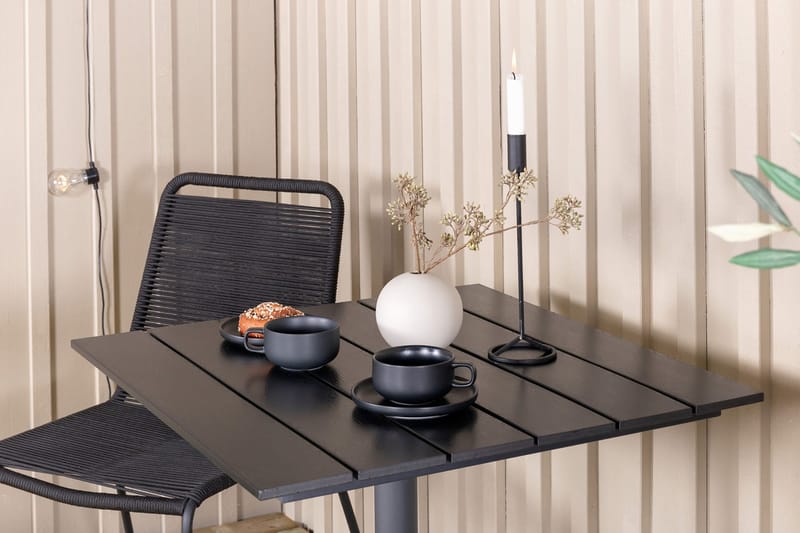 Colorado Spisebordssæt 70cm + 2 Lindos Stabelbare stole - Sort - Havemøbler - Udendørsgruppe - Havesæt