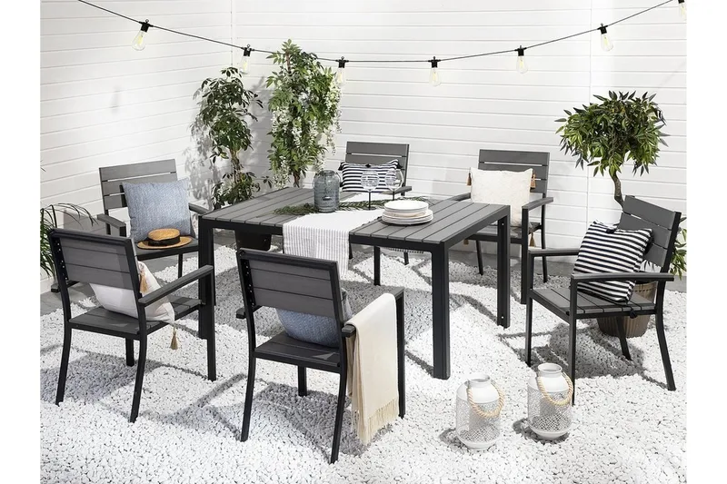 Como havemøbler med bord + 6 stole, Grå