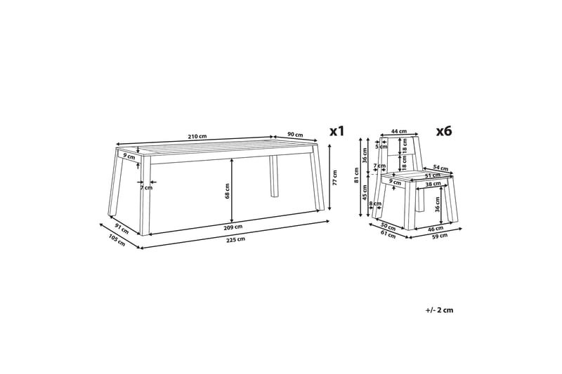 Coteto Spisebordssæt 225 cm + 6 Stole - Akacie - Havemøbler - Udendørsgruppe - Havesæt