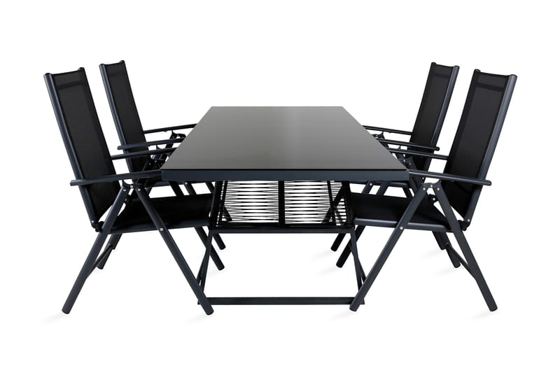 Dallas Spisebordssæt 193cm + 4 Break Positionsstole Sort/Grå - Venture Home - Havesæt