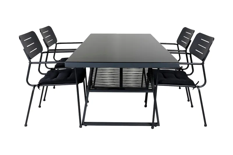 Dallas Spisebordssæt 193cm + 4 Nicke Stole, Sort/Grå