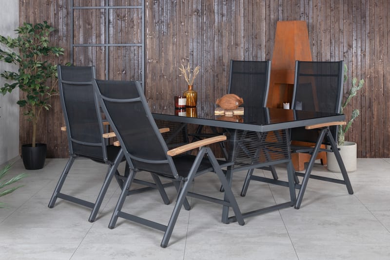 Dallas Spisebordssæt 193cm + 4 Panama Positionsstole Sort/Gr - Venture Home - Havesæt