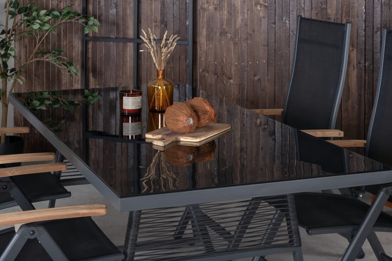 Dallas Spisebordssæt 193cm + 4 Panama Positionsstole Sort/Gr - Venture Home - Havesæt