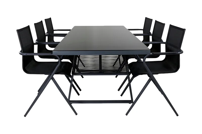 Dallas Spisebordssæt 193cm + 6 Alina Stole, Sort/Grå