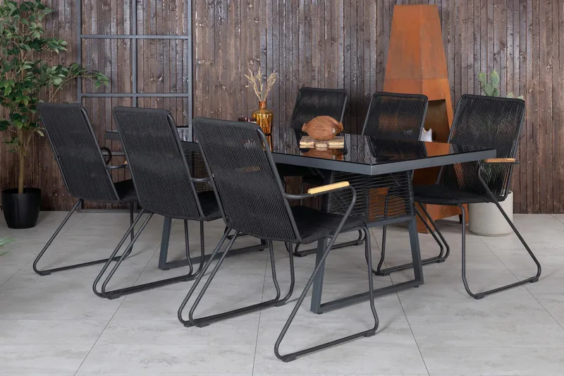 Dallas Spisebordssæt 193cm + 6 Bois Armstole - Sort - Havemøbler - Udendørsgruppe - Havesæt