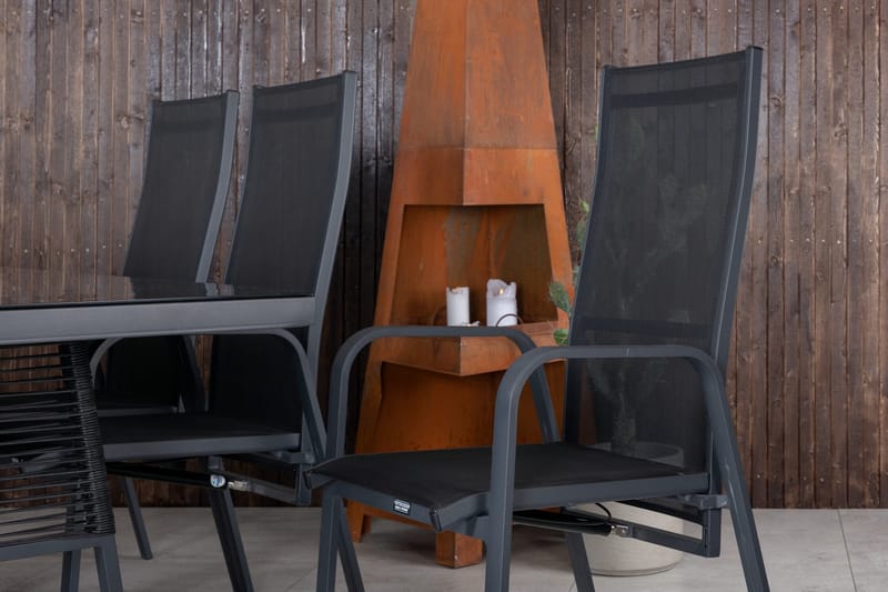 Dallas Spisebordssæt 193cm + 6 Copacabana Reclinerstole - Sort/Grå - Havemøbler - Udendørsgruppe - Havesæt