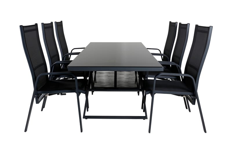 Dallas Spisebordssæt 193cm + 6 Copacabana Reclinerstole, Sort/Grå
