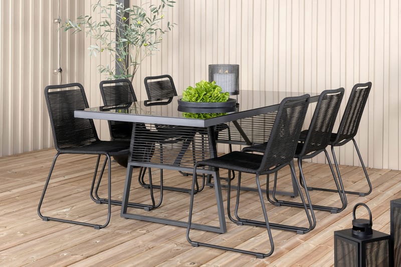 Dallas Spisebordssæt 193cm + 6 Lindos Stabelbare stole Sort/ - Venture Home - Havesæt