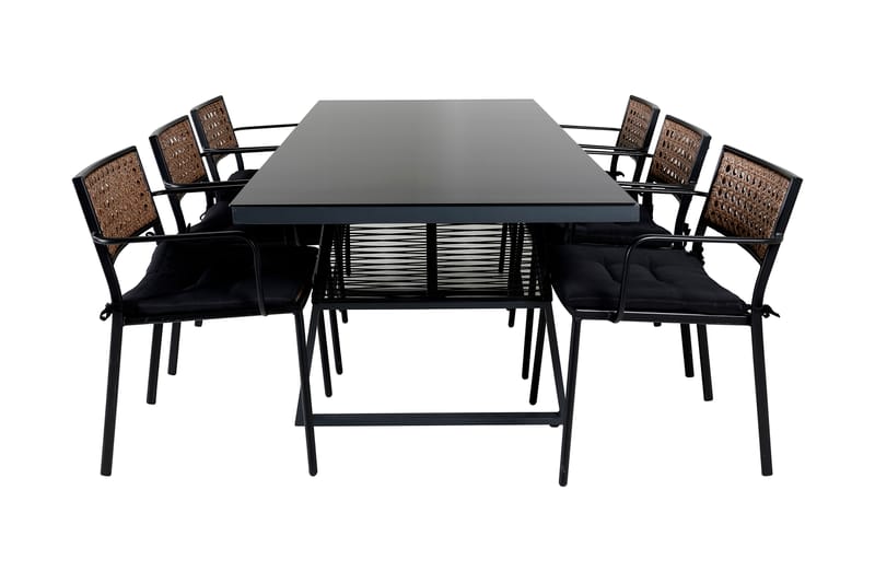 Dallas Spisebordssæt 193cm + 6 Paola Stole - Sort - Havemøbler - Udendørsgruppe - Havesæt