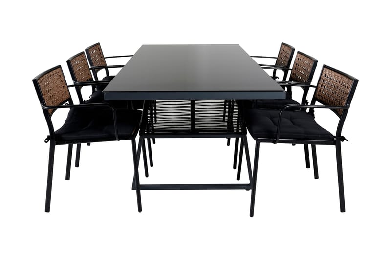 Dallas Spisebordssæt 193cm + 6 Paola Stole, Sort