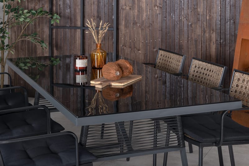 Dallas Spisebordssæt 193cm + 6 Paola Stole - Sort - Havemøbler - Udendørsgruppe - Havesæt