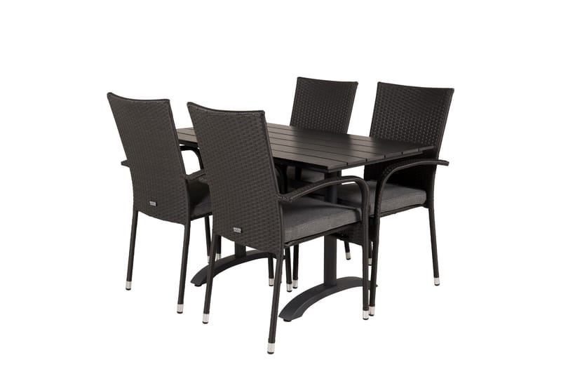 Denver Spisebordssæt 120 cm + 4 Anna Armstole - Sort - Havemøbler - Udendørsgruppe - Havesæt