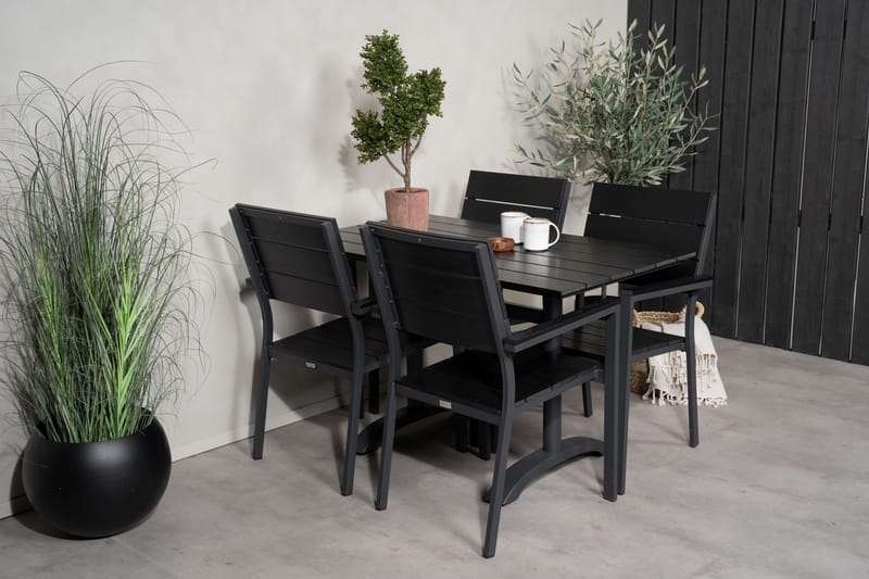Denver Spisebordssæt 120 cm + 4 Levels Stole Sort/Mørkegrå - Venture Home - Havesæt