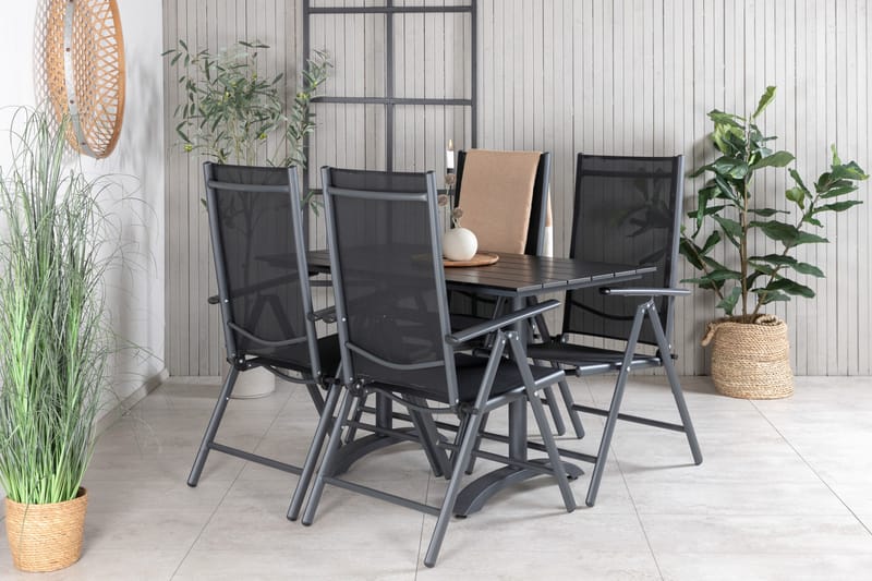 Denver Spisebordssæt 120cm + 4 Break Positionsstole Sort - Venture Home - Havemøbler - Udendørsgruppe - Havesæt