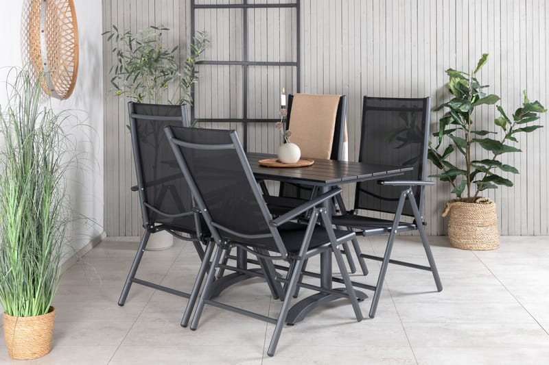 Denver Spisebordssæt 120cm + 4 Break Positionsstole Sort - Venture Home - Havemøbler - Udendørsgruppe - Havesæt