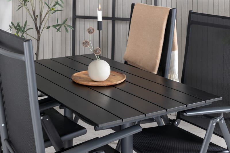 Denver Spisebordssæt 120cm + 4 Break Positionsstole Sort - Venture Home - Havemøbler - Udendørsgruppe - Havesæt
