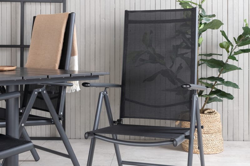 Denver Spisebordssæt 120cm + 4 Break Positionsstole Sort - Venture Home - Havemøbler - Udendørsgruppe - Havesæt