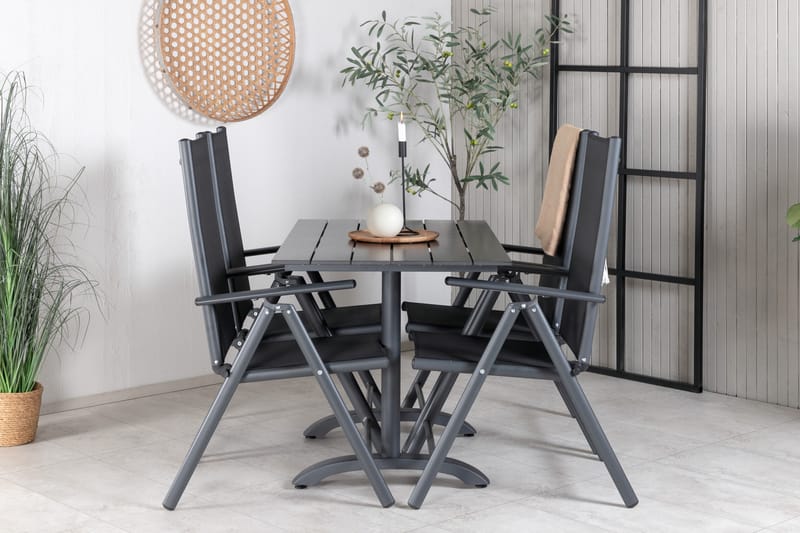 Denver Spisebordssæt 120cm + 4 Break Positionsstole Sort - Venture Home - Havemøbler - Udendørsgruppe - Havesæt