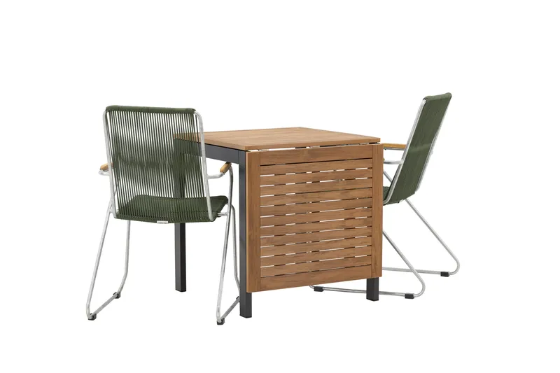 Diego Spisegruppe 70 cm + 2 Bois Armlænsstole - Grøn/Brun - Havemøbler - Udendørsgruppe - Havesæt