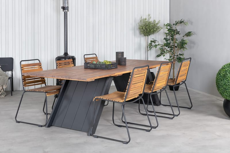 Doory Spisebordssæt 250cm + 6 Bois Stole Sort/Grå - Venture Home - Havesæt