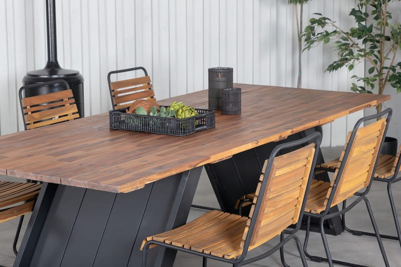 Doory Spisebordssæt 250cm + 6 Bois Stole Sort/Grå - Venture Home - Havesæt