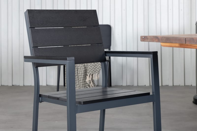 Doory Spisebordssæt 250cm + 6 Levels Stabelbare stole Sort/B - Venture Home - Havesæt
