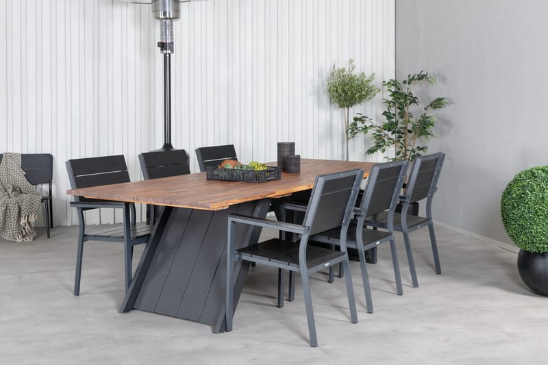 Doory Spisebordssæt 250cm + 6 Levels Stabelbare stole Sort/B - Venture Home - Havesæt