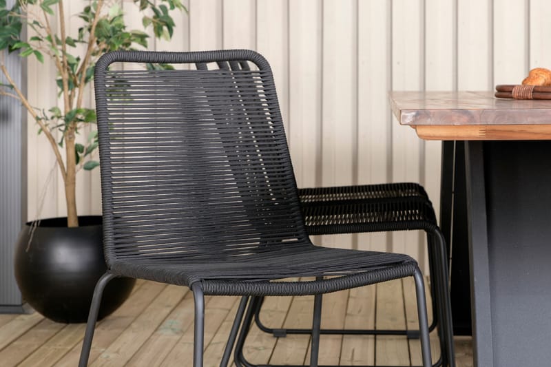Doory Spisebordssæt 250cm + 6 Lindos Stabelbare stole Sort - Venture Home - Havesæt