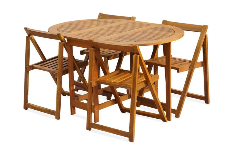 Foldbart Udendørs Spisebordssæt 5 Dele Massivt Akacietræ - Brun - Havesæt