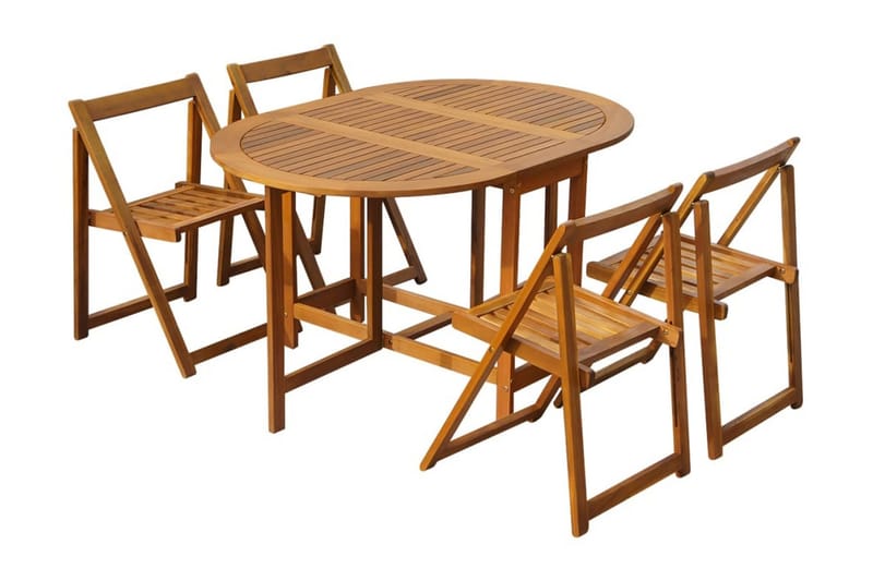 Foldbart Udendørs Spisebordssæt 5 Dele Massivt Akacietræ - Brun - Havesæt