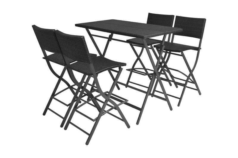 Foldbart Udendørs Spisebordssæt 5 Dele Stål Polyrattan Sort - Sort - Havesæt