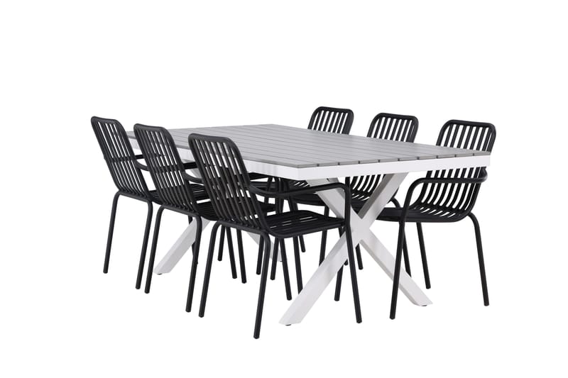 Garcia Spisegruppe 200 cm + 6 Peking Armlænsstole, Sort/Grå