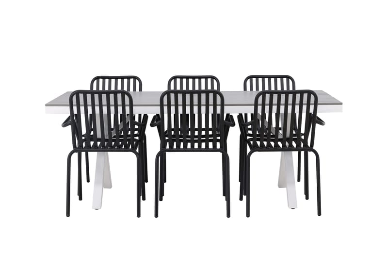 Garcia Spisegruppe 200 cm + 6 Peking Armlænsstole - Sort/Grå - Havemøbler - Udendørsgruppe - Havesæt