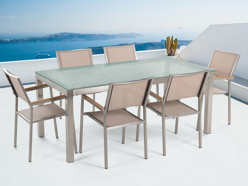 Grosseto havemøbler med bord + 6 stole - Beige - Havesæt