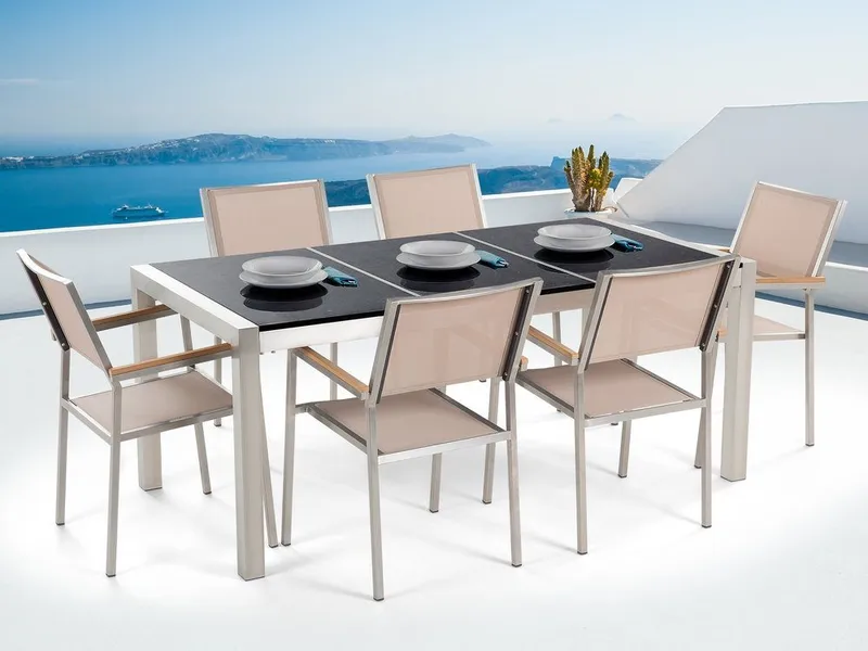 Grosseto havemøbler med bord + 6 stole, Sort