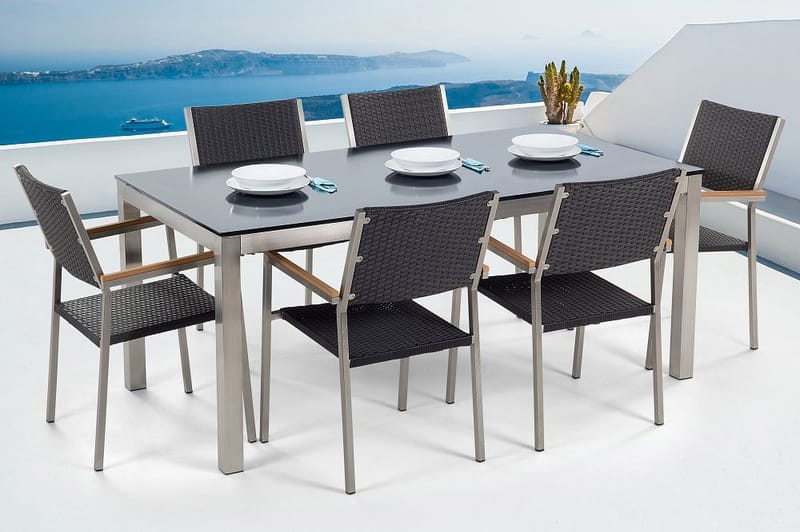Grosseto havemøbler med bord + 6 stole - Sort - Havesæt