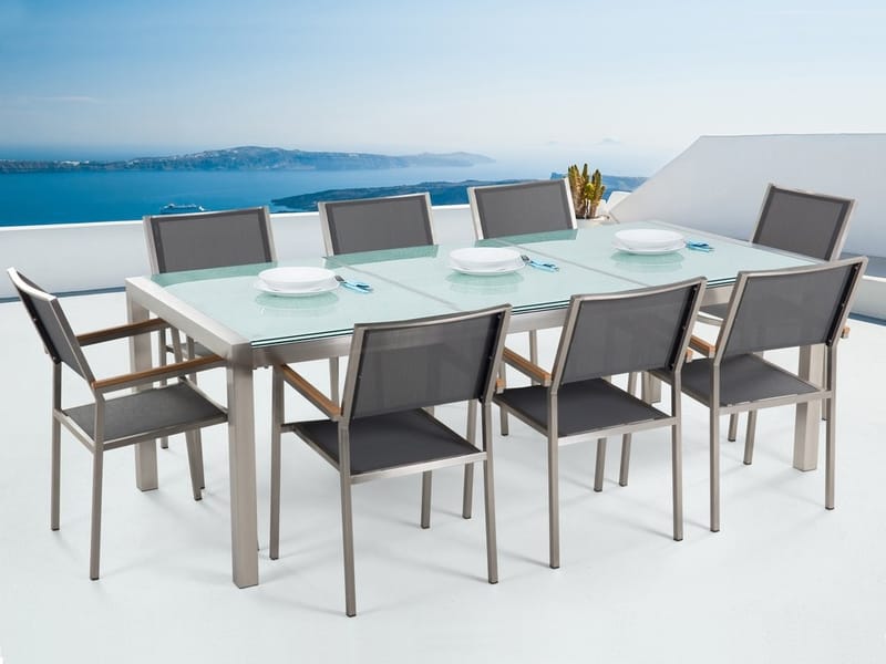 Grosseto havemøbler med bord + 8 stole - Grå - Havesæt