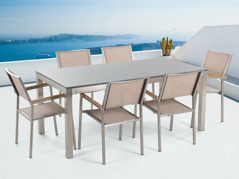 Grosseto havemøbler med bord + 6 stole, Beige