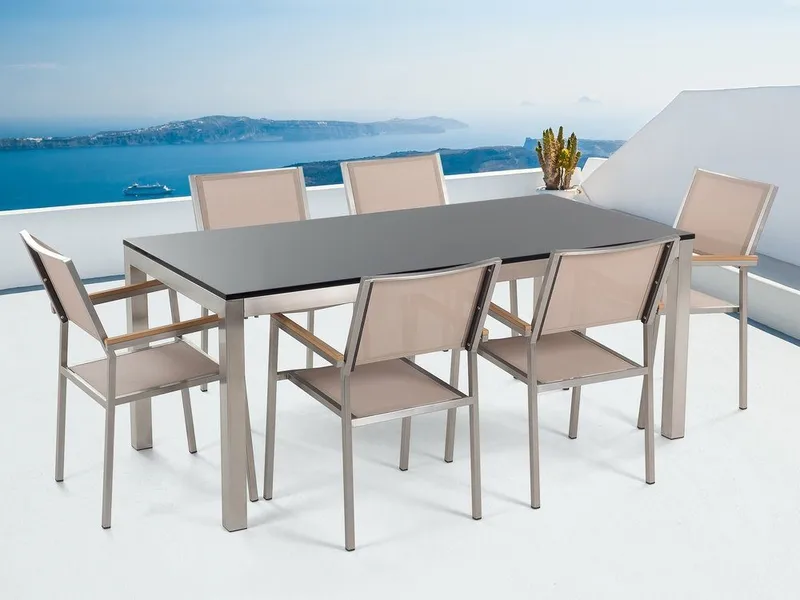 Grosseto havemøbler med bord + 6 stole, Beige