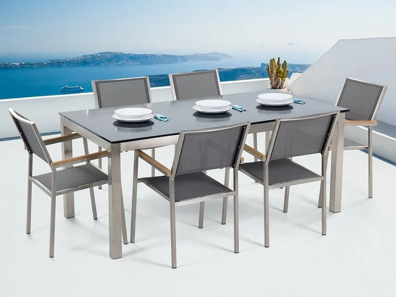 Grosseto havemøbler med bord + 6 stole, Sort