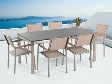 Grosseto Havemøbler med bord + Stole 6 stk - Beige - Havemøbler - Udendørsgruppe - Havesæt